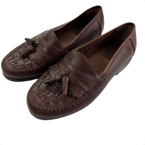 Croft & Barrow Men’s Brown Leather Loafers Tassel Slip-On Dress Shoes Size 8W